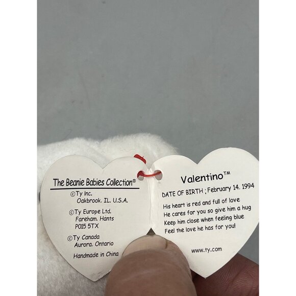 TY original Beanie Baby 1993 Valentino Polar Bear white red heart ribbon READ - Picture 7 of 8